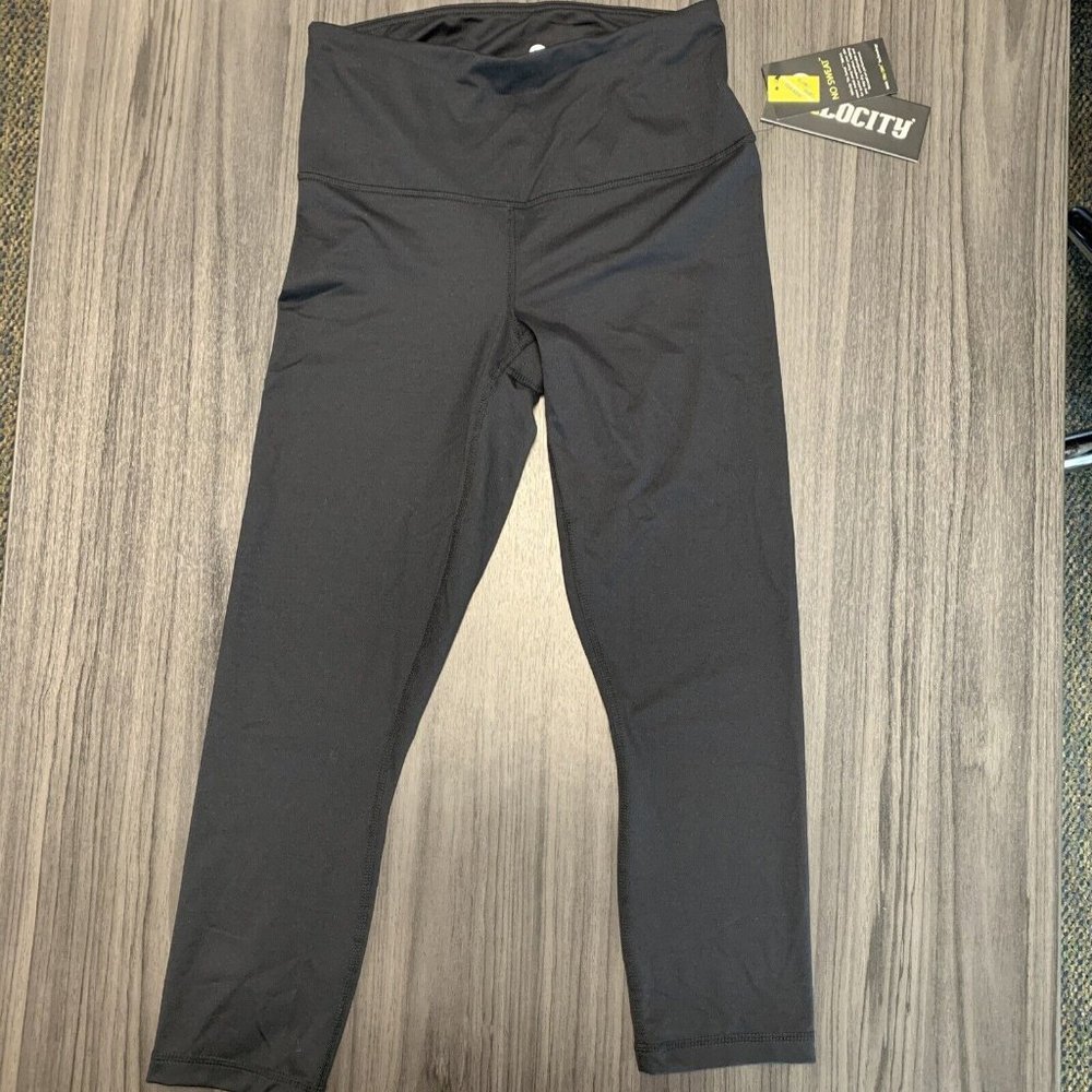 Velocity Women's High Waist Tummy Control Capri Legging (Black, S)